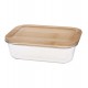 Porta Mantimento 640ml 17cm Comprimento Por 12,5cm Largura Retangular Em Vidro Borossilicato Com Tampa Bambu